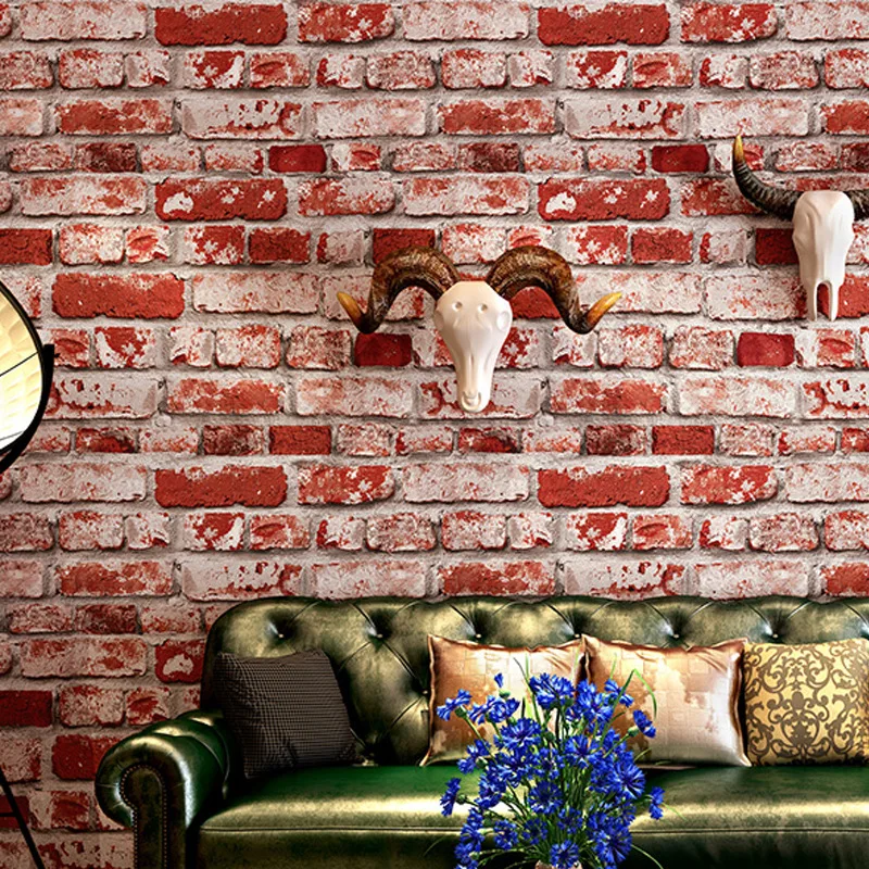 

Retro Nostalgic Imitation Brick Pattern Brick Brick Wallpaper Cement Loft Retro Industrial Style Internet Bar and Internet Ca