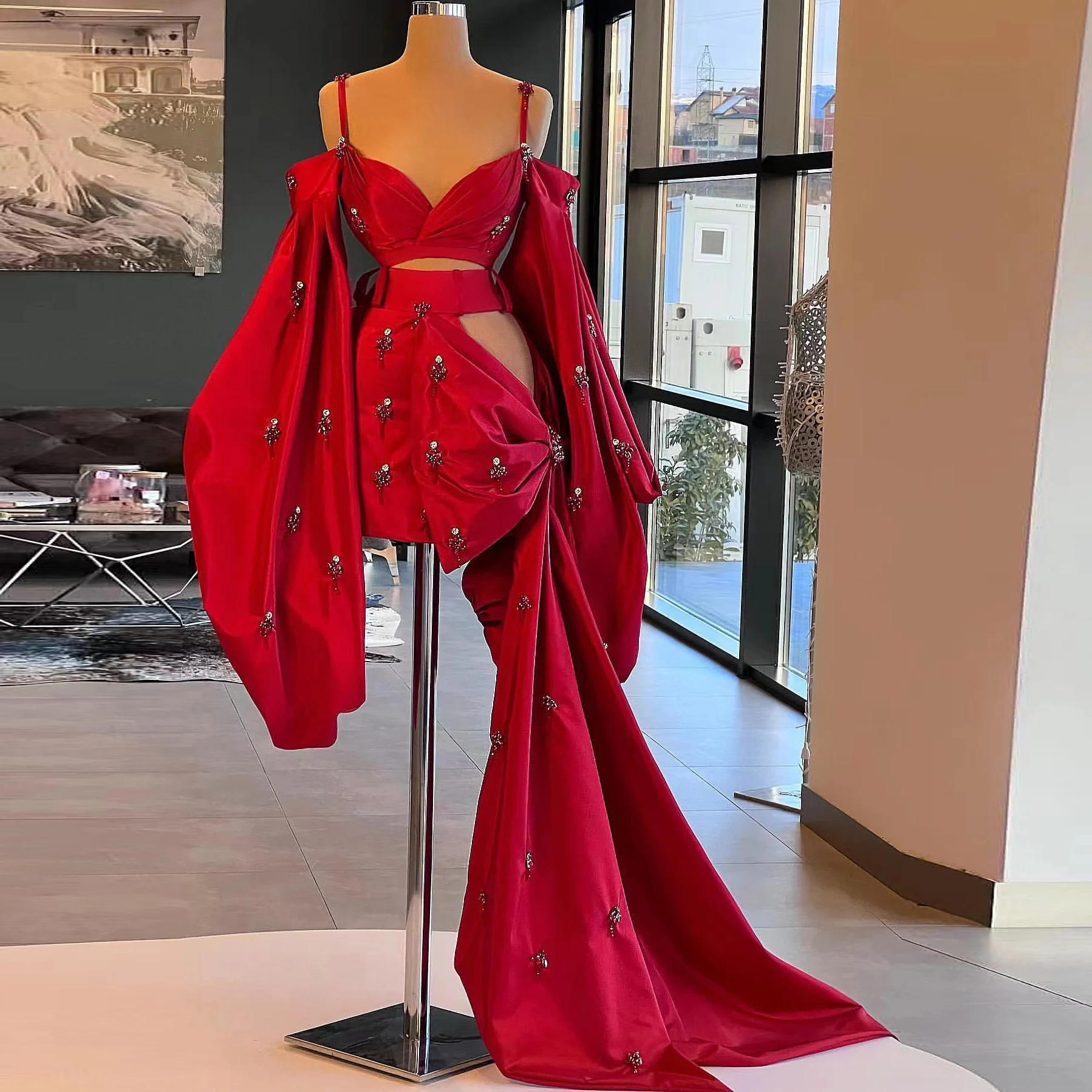 New Red Sexy Prom Dress Satin Beading Sequined V Neck Long Sleeve Mini Skirt Fashion Gowns Evening Party Dresses Robes De Soirée
New Red Sexy Prom Dress Satin Beading Sequined V Neck Long Sleeve Mini Skirt Fashion Gowns Evening Party Dresses Robes De Soirée