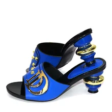 Blue Italian Women Wedding Pumps Decorated with Rhinestone Slip on Shoes for Women Nigerian Shoes Luxury Sandals Women