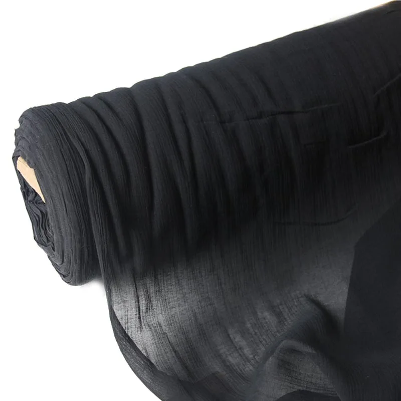 

Silk/Cotton 12MM Crepe de Chine Black Comfortable Very Thin Fabric for Summer Dress Shirt Skirt Blouse Lining Width 114CM
