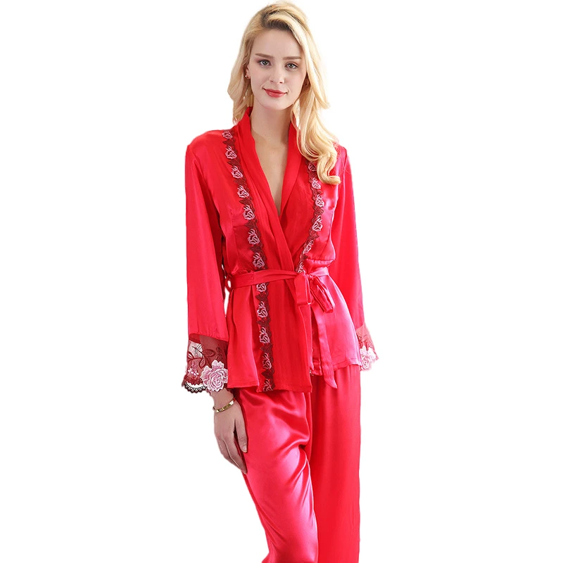 100% Mulberry Silk Sleepwear Long Sleeve Women's Home Clothes Sexy Lace Pajamas Two-Piece Set Pajamas Woman Summer
100% Mulberry Silk Sleepwear Long Sleeve Women's Home Clothes Sexy Lace Pajamas Two-Piece Set Pajamas Woman Summer
