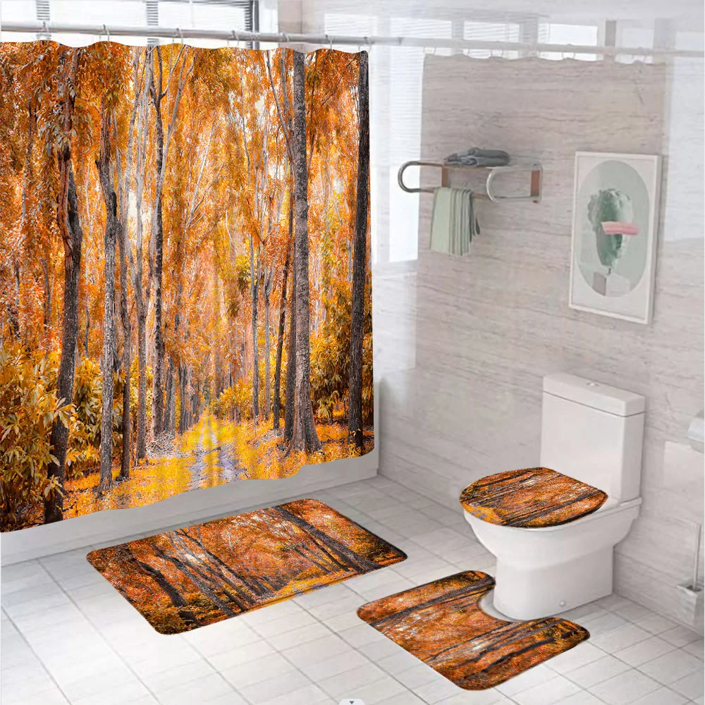Autumn Forest Bathroom Shower Curtain Sets Thanksgiving Natural Scenery Fall Leaves Screen Bath Mat Toilet Lid Cover Carpet Rug
Autumn Forest Bathroom Shower Curtain Sets Thanksgiving Natural Scenery Fall Leaves Screen Bath Mat Toilet Lid Cover Carpet Rug