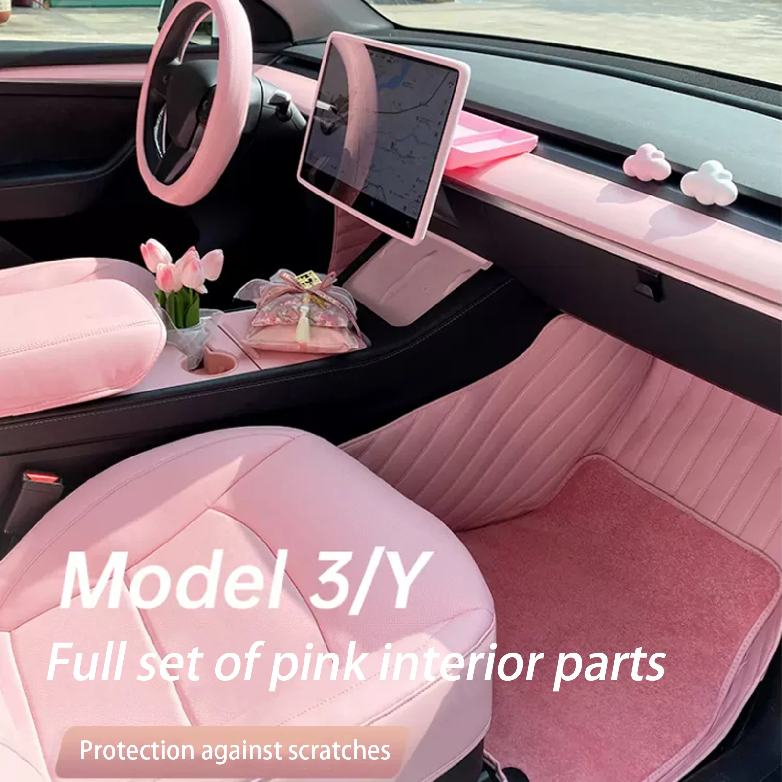 

Розовая центральная консоль Tesla Model 3 Y, контейнер для хранения, защитная отделка, боковая крышка для экрана рулевого колеса, подлокотник, ограничитель для чашки с водой