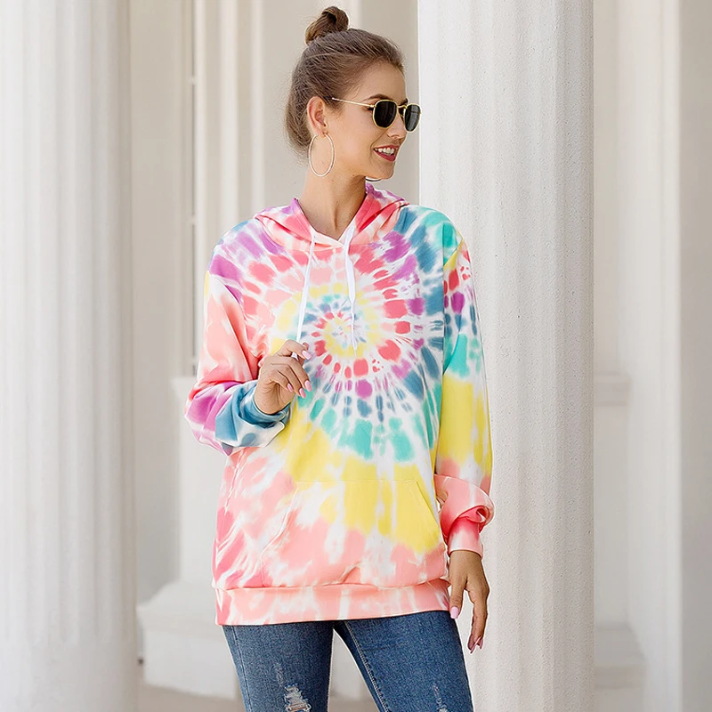 Tie-Dye Pullovers Women Multicolors Printed Draw String Sweatshirts 2021 Spring Fall Fashion Hoodies Simple Streetwear Oversized
Tie-Dye Pullovers Women Multicolors Printed Draw String Sweatshirts 2021 Spring Fall Fashion Hoodies Simple Streetwear Oversized