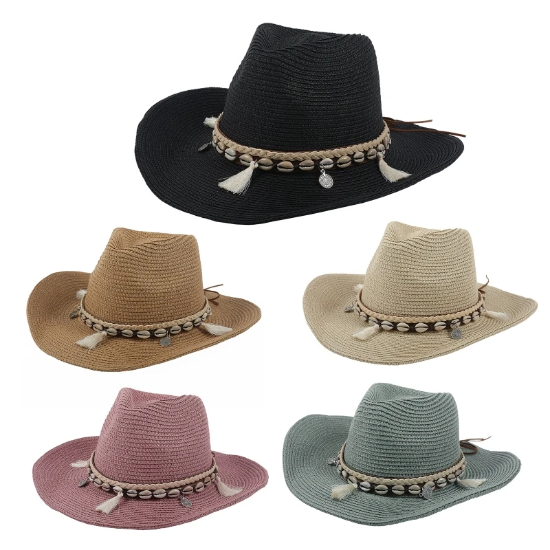 Packable Women Straw Sun Hat Classic Flat Beach Hat Men Garden Shell Tassel Hat Cowboy Style Hat with Wind Lanyard
Packable Women Straw Sun Hat Classic Flat Beach Hat Men Garden Shell Tassel Hat Cowboy Style Hat with Wind Lanyard