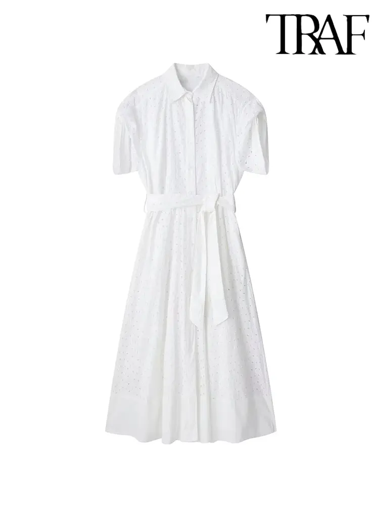 TRAF 2023 Summer Woman Hollow Out Embroidery Long Dresses Fashion Short Sleeve Single Breasted With Belt Causal Dresses
TRAF 2023 Summer Woman Hollow Out Embroidery Long Dresses Fashion Short Sleeve Single Breasted With Belt Causal Dresses