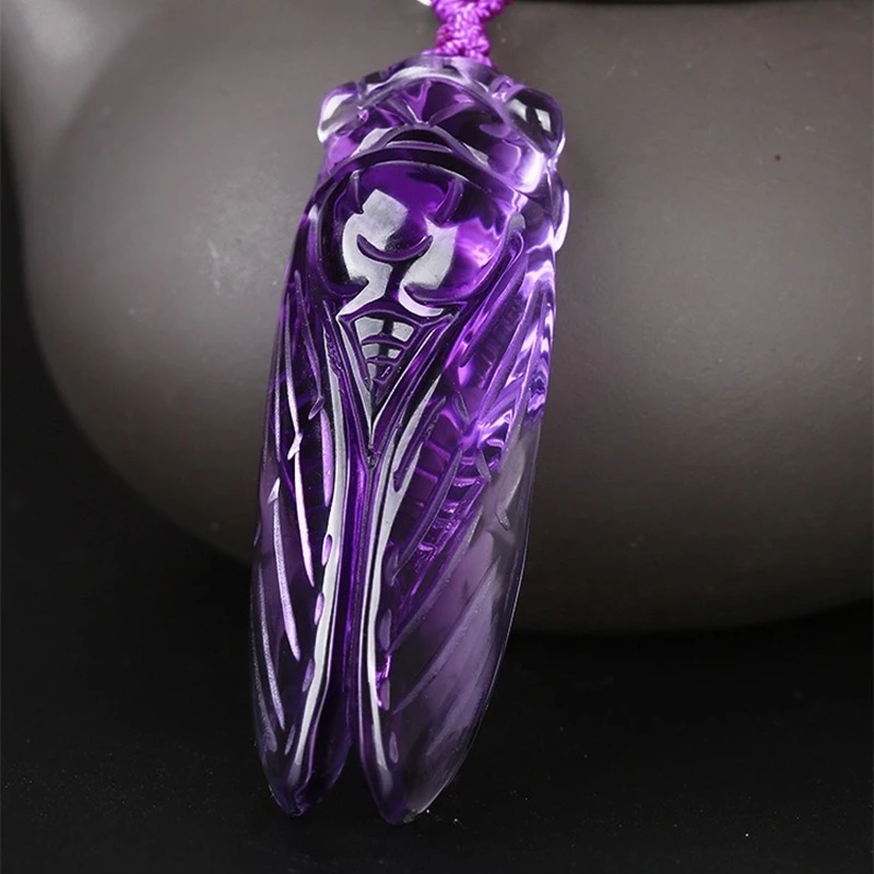

Natural Amethyst Hand Carved Cicada Jade Pendant Fashion Boutique Jewelry Men's and Women's Cicada Necklace Gift Accessories