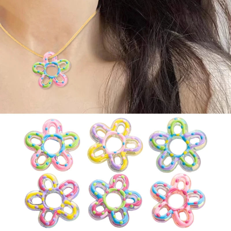 

Unique Acrylic Hollow Five Petals Flower Beads Hand-painted Loose Bead with Hole Dropship