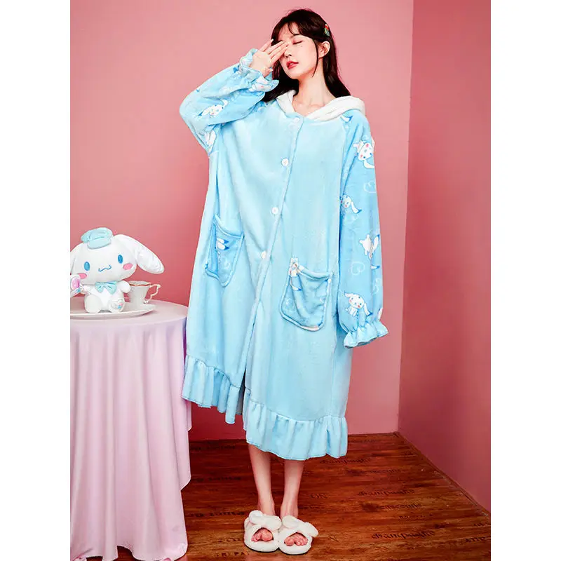 Cartoon Kawaii Sanrioed Cinnamoroll Cute Plush Nightgown Pajamas Female Autumn and Winter Long Section Coral Fleece
Cartoon Kawaii Sanrioed Cinnamoroll Cute Plush Nightgown Pajamas Female Autumn and Winter Long Section Coral Fleece