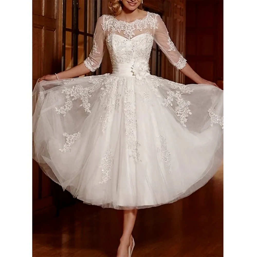 charmingbridal a-line short wedding dress for women tea length half sleeve bridal gowns with flowers custom make
charmingbridal a-line short wedding dress for women tea length half sleeve bridal gowns with flowers custom make