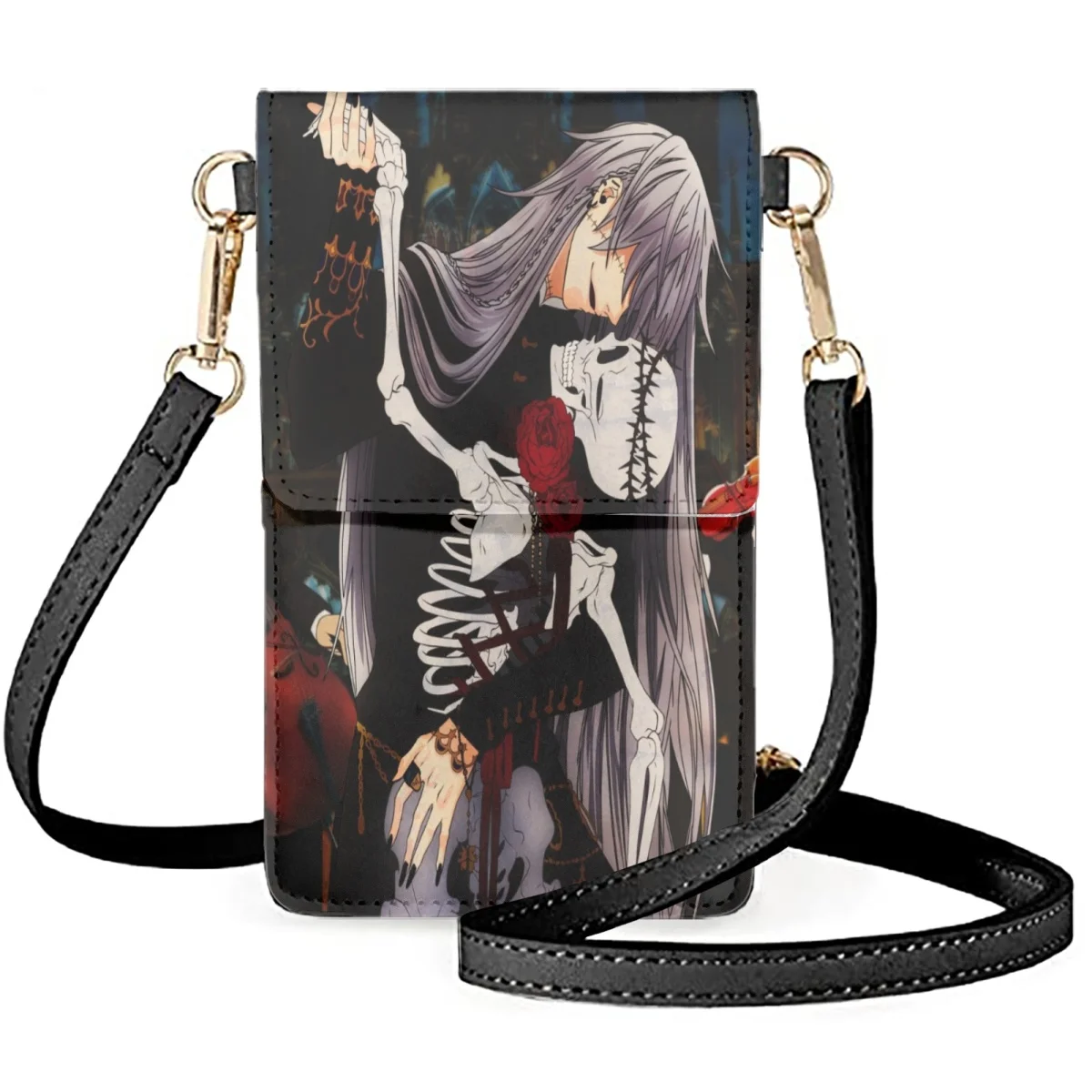 

FORUDESIGNS Japanese Anime Flip Phone Bags Leather Black Butler Anime Shoulder Satchel Long Strap Messengers Bag Unisex