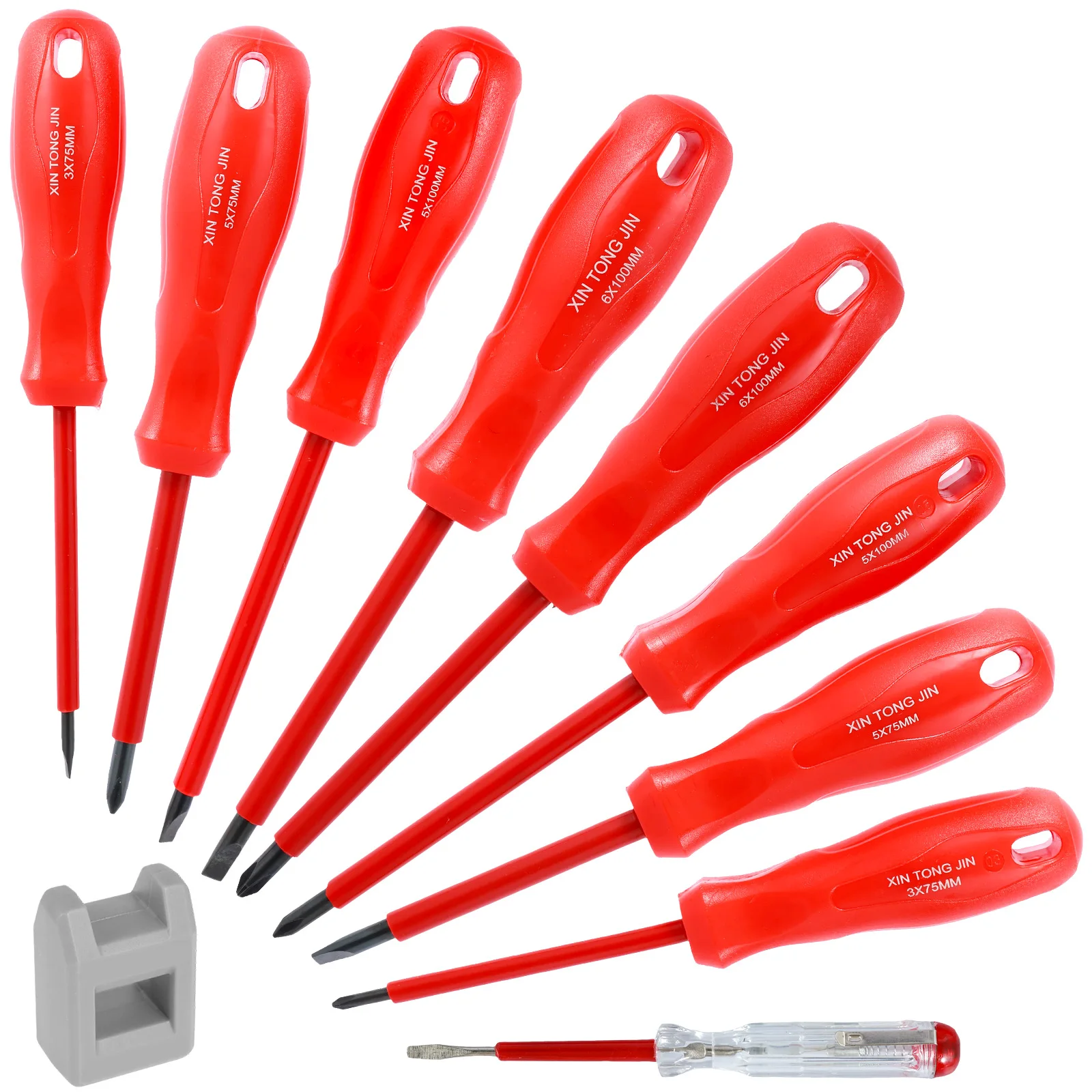 8Pcs Electrician Insulated Screwdriver Set 1000V CRV Steel Magnetic Tip Screw Driver Kit with Electric Pen and Magnetizer Safe
8Pcs Electrician Insulated Screwdriver Set 1000V CRV Steel Magnetic Tip Screw Driver Kit with Electric Pen and Magnetizer Safe