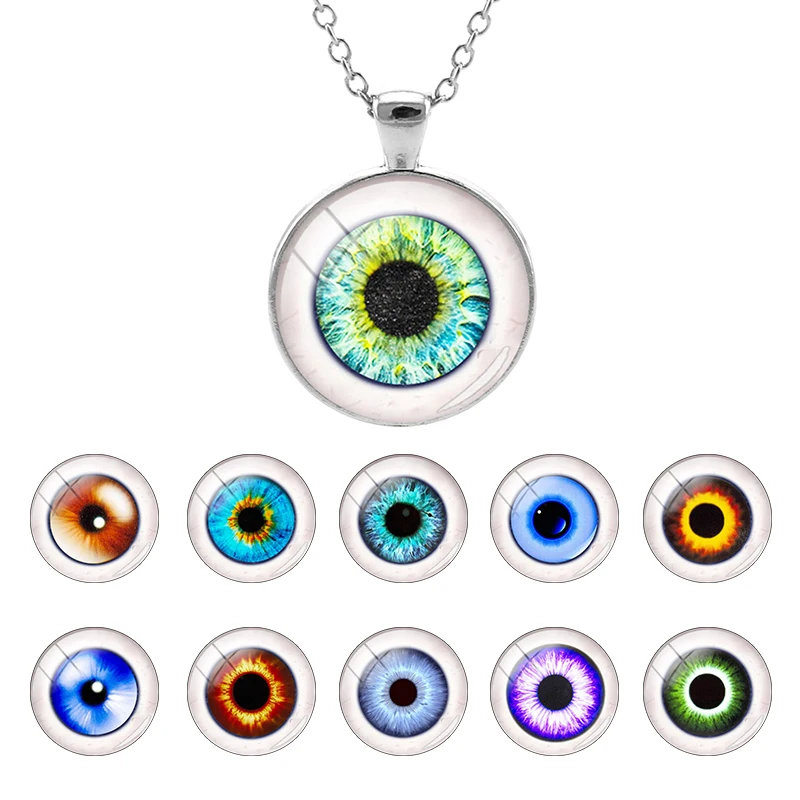 

JOINBEAUTY Glass Dome Accessories Colorful Eye Photo Flat Bottom Pendant Link Chain Necklace Choker Cabochon Jewelry 2022 FXQ482
