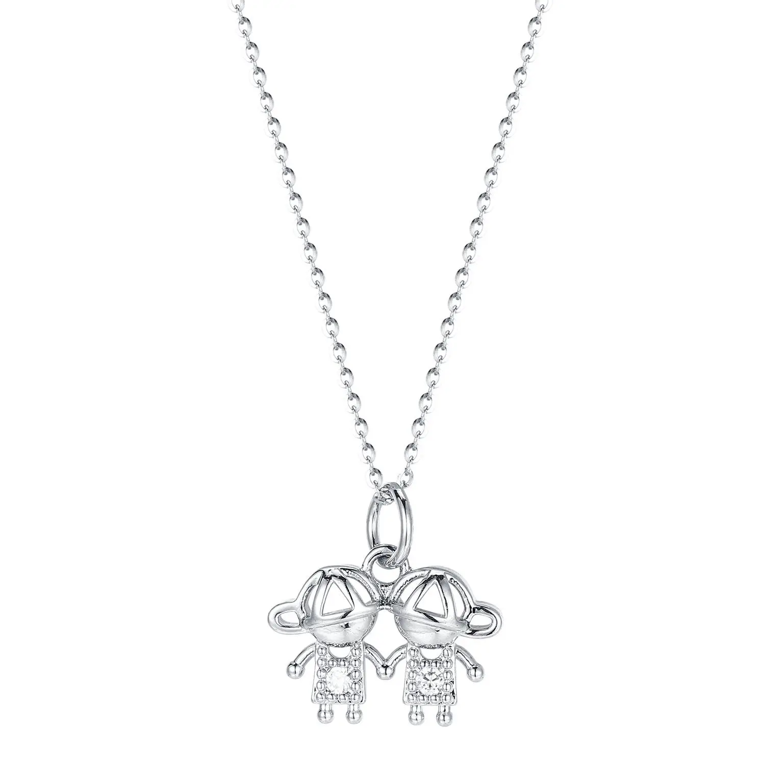 2023 Hot selling 925S sterling silver minimalist two little girls with diamond pendant design, friend gift female necklace
2023 Hot selling 925S sterling silver minimalist two little girls with diamond pendant design, friend gift female necklace