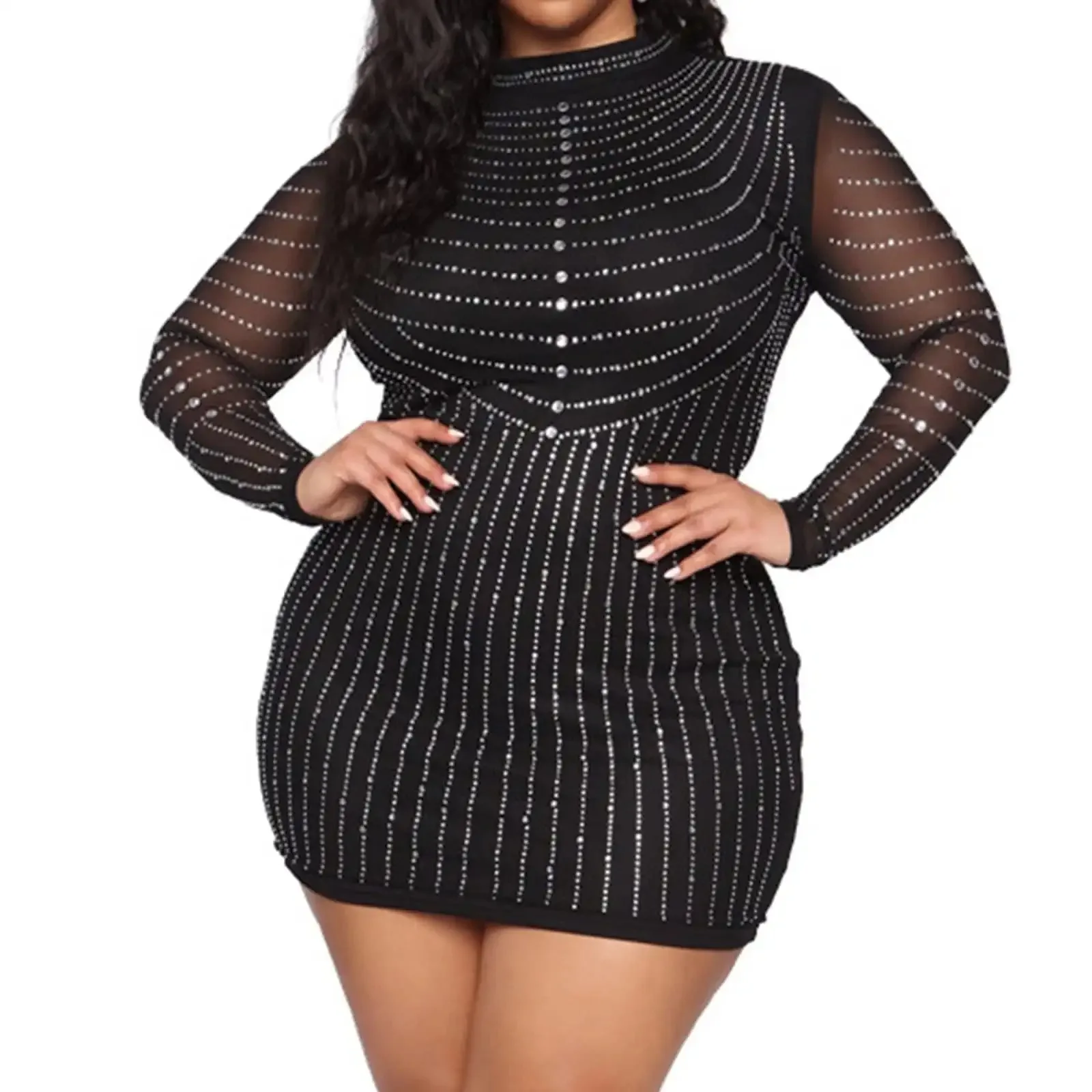 Womens Sexy Plus Size Club Mini Dress Long Sleeve Rhinestone Mesh See Through Bodycon Party Clubwear
Womens Sexy Plus Size Club Mini Dress Long Sleeve Rhinestone Mesh See Through Bodycon Party Clubwear