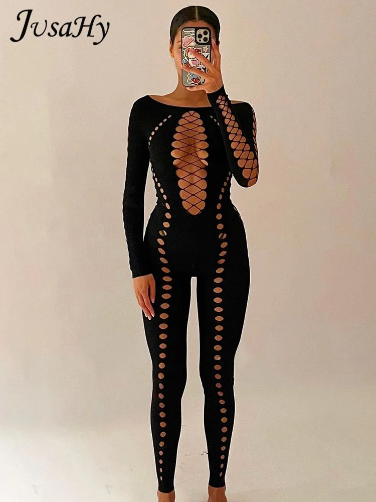 Женский однотонный Облегающий комбинезон JusaHy с открытыми плечами, сексуальный Облегающий комбинезон в стиле High Street с цветочным узором и крючком, зима 2022, Y2K 
Женский однотонный Облегающий комбинезон JusaHy с открытыми плечами, сексуальный Облегающий комбинезон в стиле High Street с цветочным узором и крючком, зима 2022, Y2K