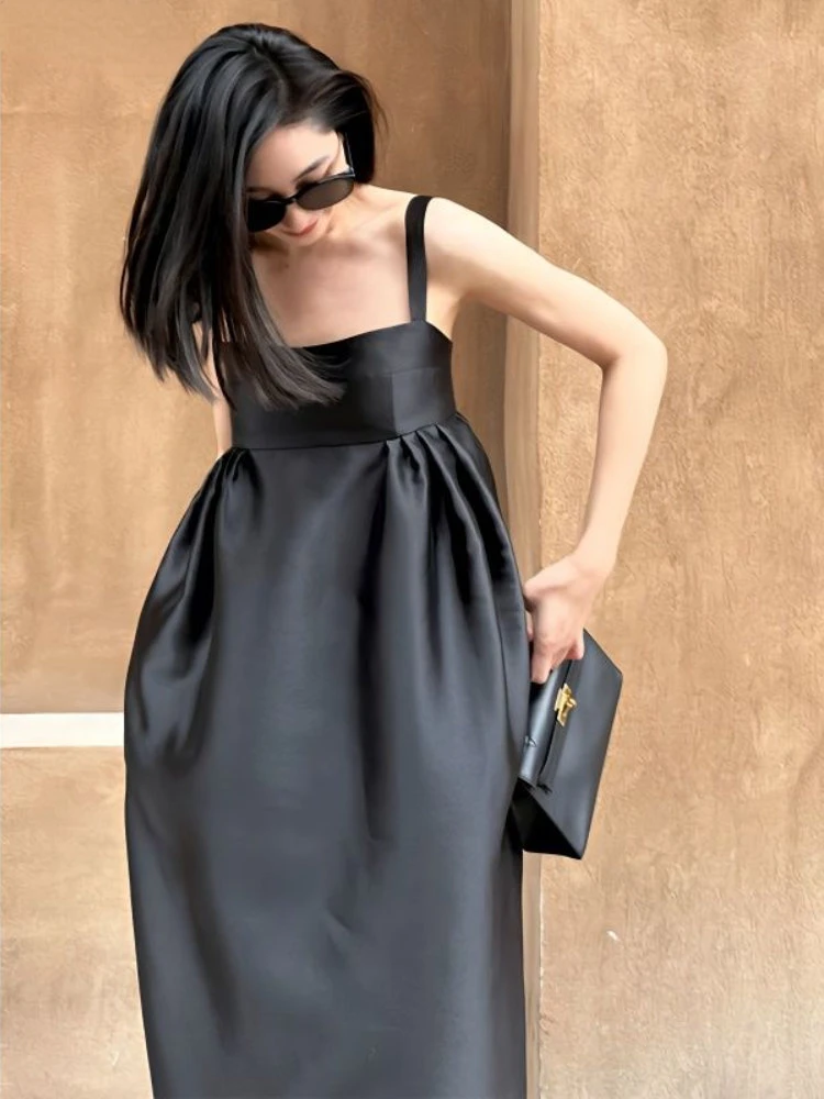 Maxi Black Dress for Women Sleeveless Solid Summer Backless Vintage Tender French Style Simple Slim Fit Classic Vestido Feminino
Maxi Black Dress for Women Sleeveless Solid Summer Backless Vintage Tender French Style Simple Slim Fit Classic Vestido Feminino