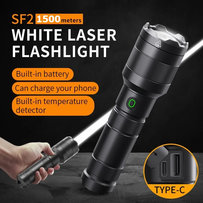 Белый лазерный фонарик NATFIRE SF2 LEP 1500 м встроенный аккумулятор 21700 Type C