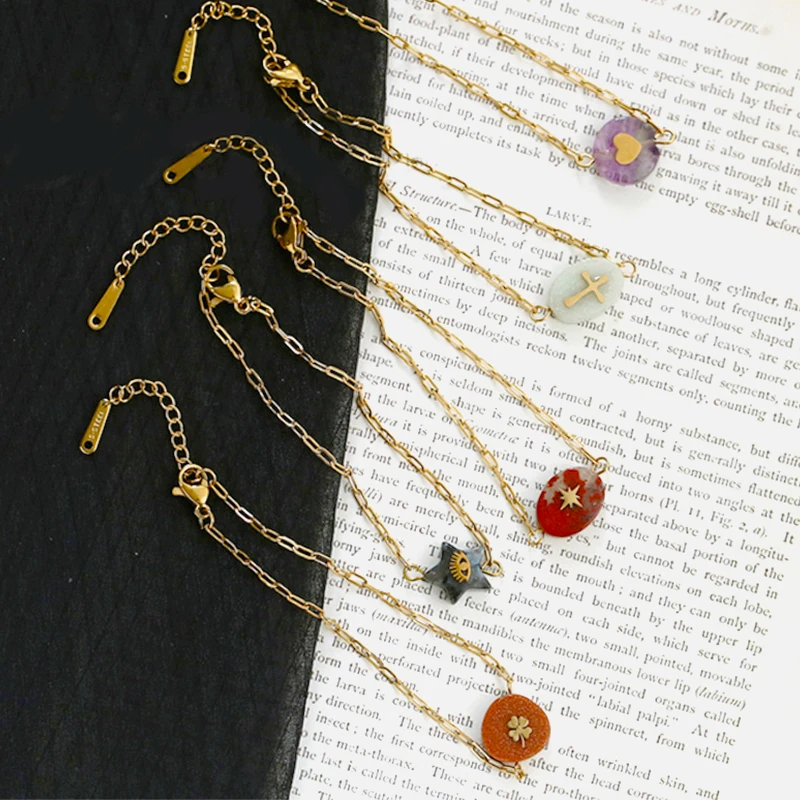 Natural Stone Bracelets Bohemian Cross Heart Star Clover Devil Eye Pendants Bracelet Ankle Bracelet Summer Elegant Jewelry Women
Natural Stone Bracelets Bohemian Cross Heart Star Clover Devil Eye Pendants Bracelet Ankle Bracelet Summer Elegant Jewelry Women