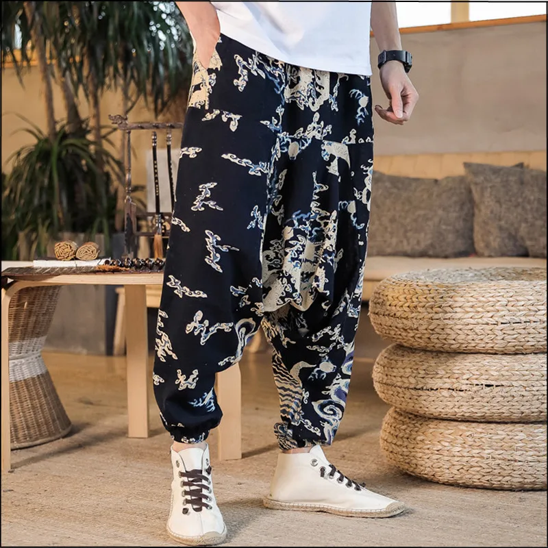 Шаровары мужские из хлопка и льна, повседневные брюки-джоггеры в стиле хип-хоп, модная уличная одежда, лето 2022