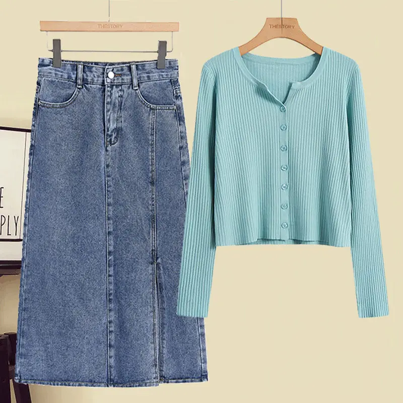 Woman Casual Long-sleeved Solid Color Sweater Outfits Female Knee Length Denim Skirts Ladies Denim Skirt Two Piece Suit G349
Woman Casual Long-sleeved Solid Color Sweater Outfits Female Knee Length Denim Skirts Ladies Denim Skirt Two Piece Suit G349