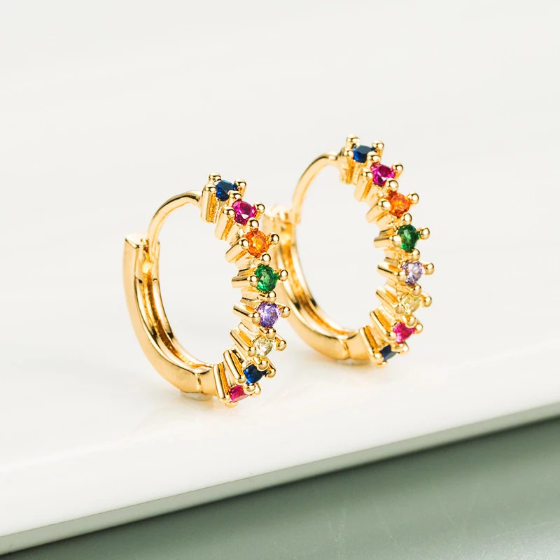 Красочные циркониевые радужные серьги-кольца для женщин Разноцветные кристаллы