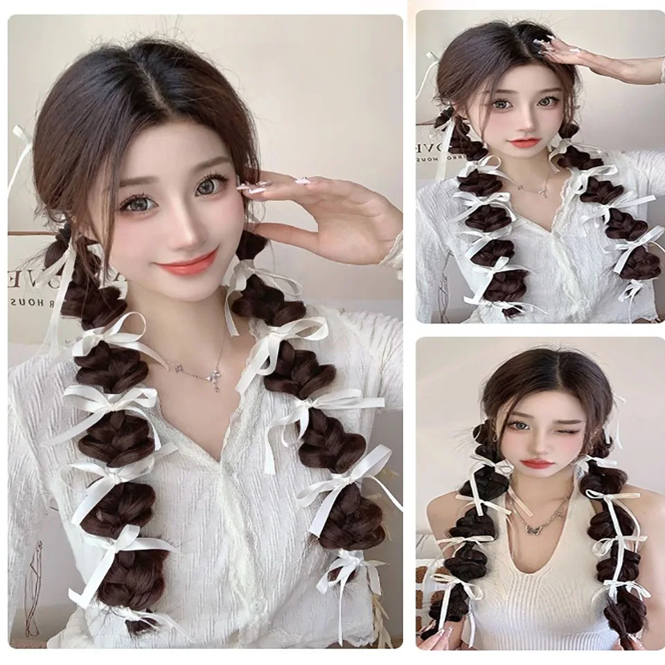 Wig braid ponytail female white ribbon hair boxing Fried Dough Twists braid bubble braid Pigtail
Wig braid ponytail female white ribbon hair boxing Fried Dough Twists braid bubble braid Pigtail