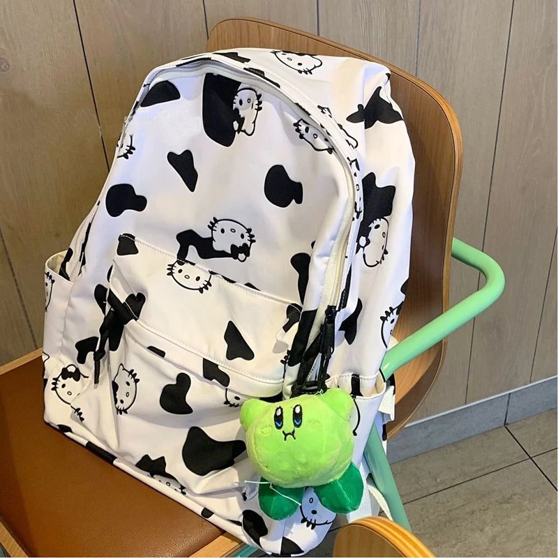 

Kawaii Anime Hello Kitty Backpack Kt Cat Cow Print Schoolbag Cartoon Cute Shoulder Bag Y2K Student Zipper Knapsack Girl Gift Toy