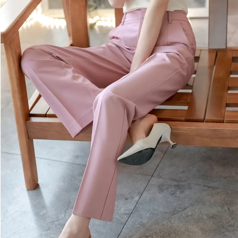 Женские брюки с завышенной талией, розовые брюки-клеш в тонком стиле, весна-лето 2023 
Женские брюки с завышенной талией, розовые брюки-клеш в тонком стиле, весна-лето 2023