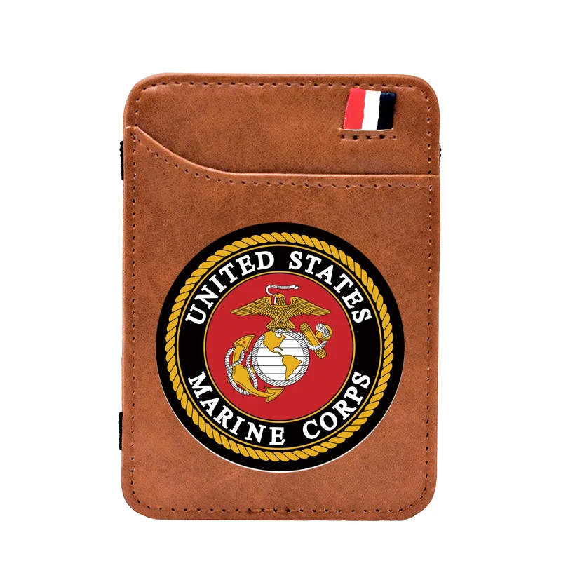 

Brown Vintage United States Marine Corps Printing Leather Magic Wallets Classic Men Women Money Clips Card Purse Cash Holder