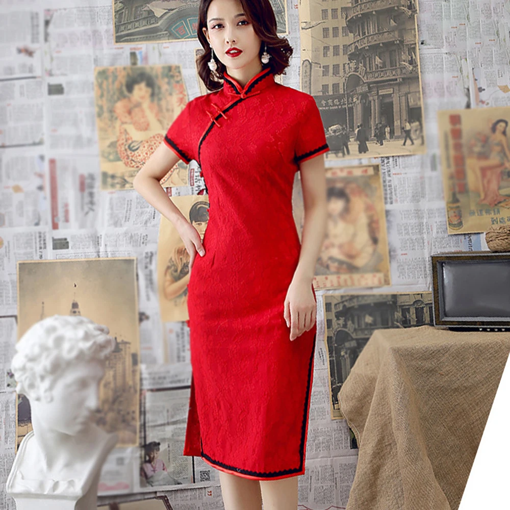 Lace Cheongsam Summer Fairy Skirt Retro Modified Qipao Chinese Wedding Dress Handmade Button Elegant Vintage Midi Dresses A30
Lace Cheongsam Summer Fairy Skirt Retro Modified Qipao Chinese Wedding Dress Handmade Button Elegant Vintage Midi Dresses A30