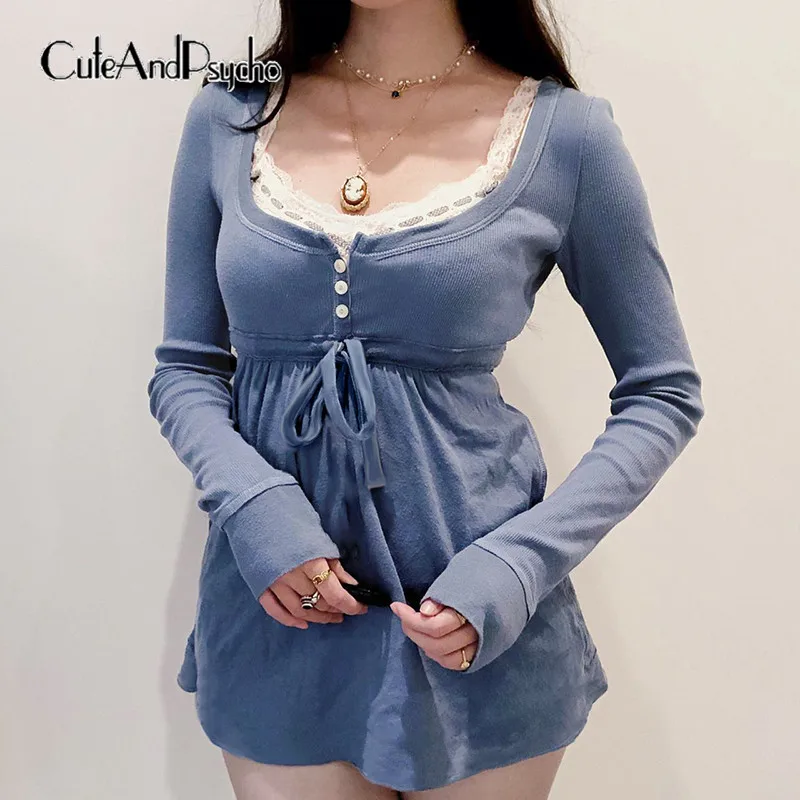 Cuteandpsycho Babydoll Lace-up Chic Tshirts Casual Square Collar Sweet Tops Vintage Patchwork Long Sleeves Button Pullovers
Cuteandpsycho Babydoll Lace-up Chic Tshirts Casual Square Collar Sweet Tops Vintage Patchwork Long Sleeves Button Pullovers