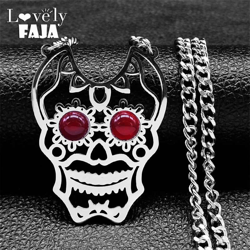

Hip-hop Punk Skull Red Eye Necklaces for Women Men Stainless Steel Hollow Goth Choker Skeleton Pendant Necklace Jewelry N4233S03