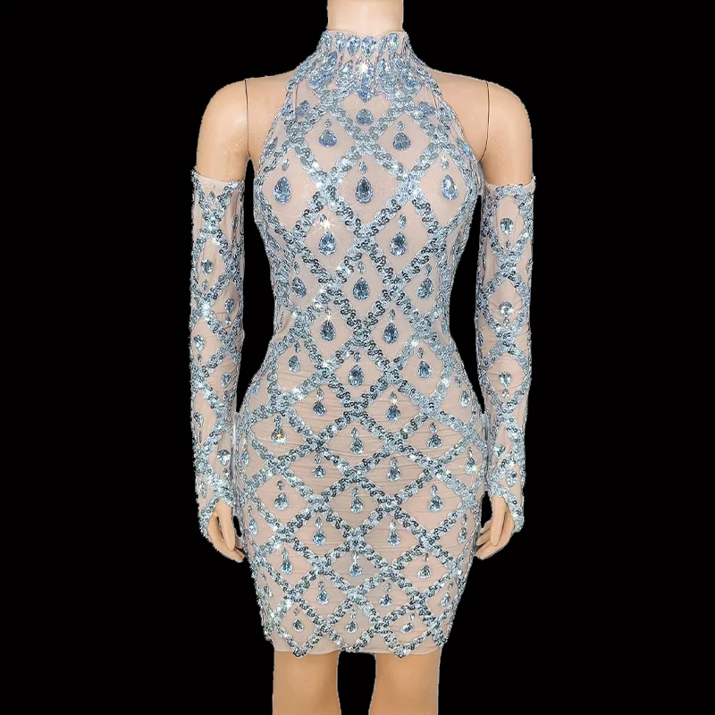 Sexy Mesh Celebrate Evening Wedding Prom Birthday Photograph Club Dress with Glove Sparkly Silver Sequins Rhinestones Host Dress
Sexy Mesh Celebrate Evening Wedding Prom Birthday Photograph Club Dress with Glove Sparkly Silver Sequins Rhinestones Host Dress