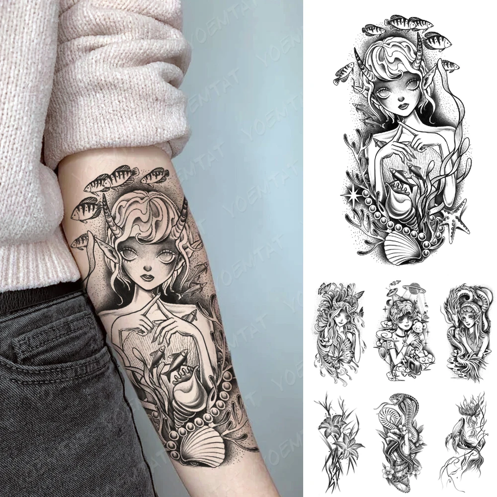 Waterproof Temporary Tattoo Sticker Cartoon Satan Girl Mermaid Pearly Shells Sea Flash Tattoos Arm Women Fake Tatoo Body Art Men
Waterproof Temporary Tattoo Sticker Cartoon Satan Girl Mermaid Pearly Shells Sea Flash Tattoos Arm Women Fake Tatoo Body Art Men