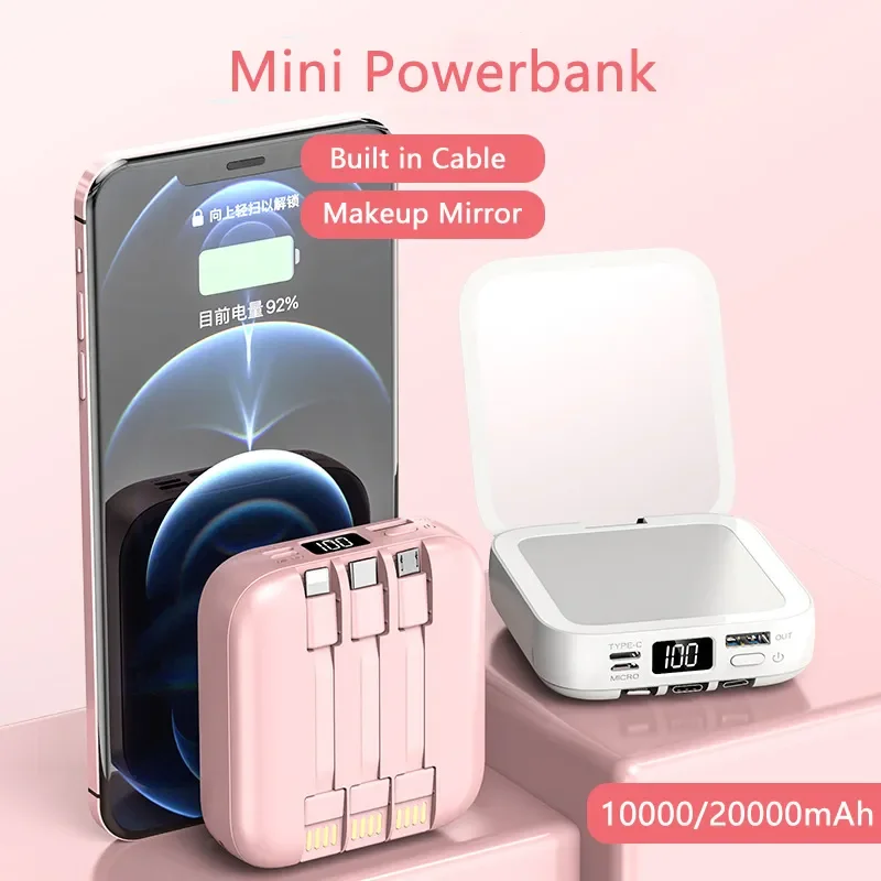 20000mAh Mini Power Bank with USB Type C Cable External Battery Charger for iPhone Samsung Xiaonmi Powerbank with Makeup Mirror
20000mAh Mini Power Bank with USB Type C Cable External Battery Charger for iPhone Samsung Xiaonmi Powerbank with Makeup Mirror