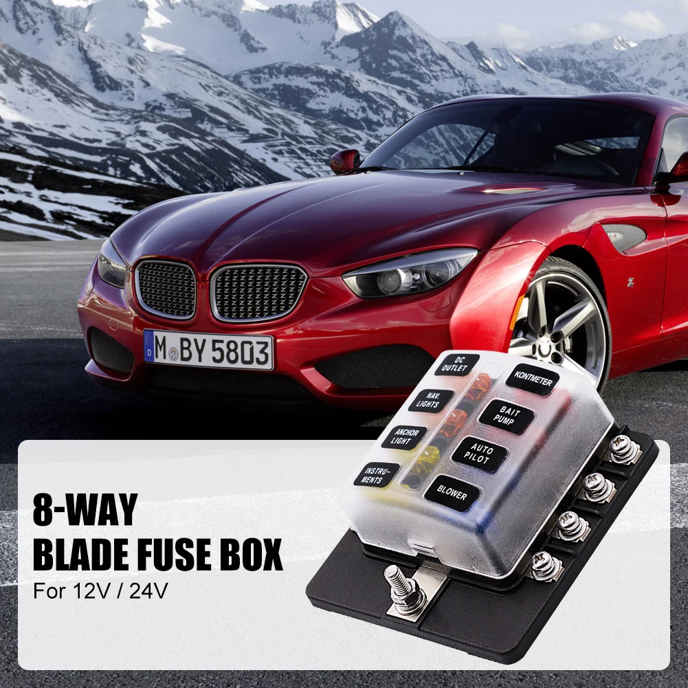 Car Blade Holder Fuse Box 8 Way Modified Terminal Block Fuse With LED Indicator Light Label Sticker For Car Boat 32V
Car Blade Holder Fuse Box 8 Way Modified Terminal Block Fuse With LED Indicator Light Label Sticker For Car Boat 32V