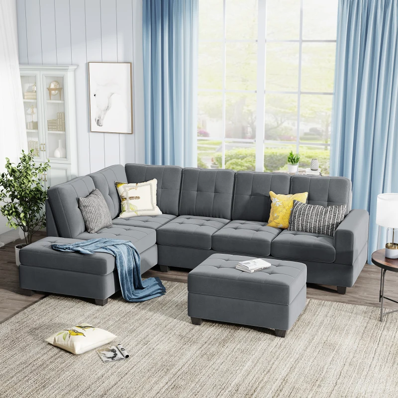 Free Dropshipping Sectional Sofa with Reversible Chaise Lounge, L-Shaped Couch with Storage Ottoman and Cup Holders
Free Dropshipping Sectional Sofa with Reversible Chaise Lounge, L-Shaped Couch with Storage Ottoman and Cup Holders