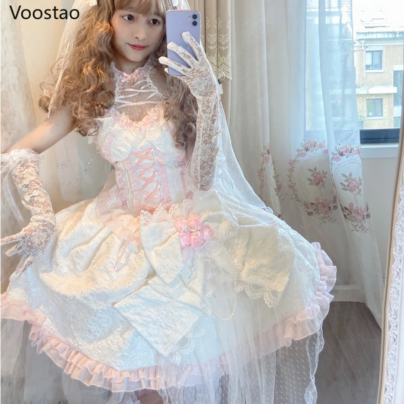 Sweet Lolita Princess Party Dress Gothic Women Vintage Elegant Floral Bow Trailing Dresses Girly Kawaii Sleeveless Lace Vestidos
Sweet Lolita Princess Party Dress Gothic Women Vintage Elegant Floral Bow Trailing Dresses Girly Kawaii Sleeveless Lace Vestidos