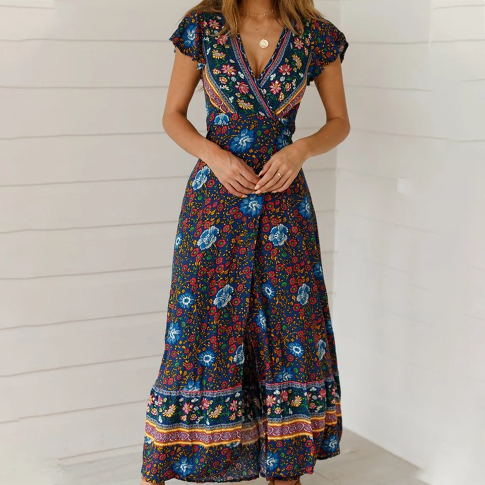 Summer Boho Waist Slit Maxi Dress Large Swing Printed Long Maxi Dress European Fashion Casual V-Neck Bohemian for Holiday
Summer Boho Waist Slit Maxi Dress Large Swing Printed Long Maxi Dress European Fashion Casual V-Neck Bohemian for Holiday