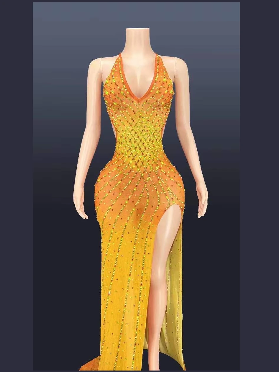 Multicolored Shining Rhinestones V-Neck Halter Cross Backless Sexy Split Long Dress For Women Evening Cloth Ballroom Costumes
Multicolored Shining Rhinestones V-Neck Halter Cross Backless Sexy Split Long Dress For Women Evening Cloth Ballroom Costumes