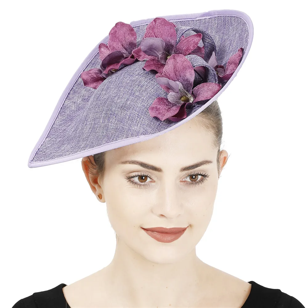 

Lavender Millinery Caps Imitation Sinamay Derby Cocktail Hat With Headbands Accessories Women Bridal Hair Fascinator Fancy