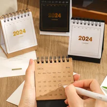 2024 Mini Desk Calendar Simple Kraft Calendar Time Management Daily Planner Yearly Agenda Organizer Cute Desk Accessories Office