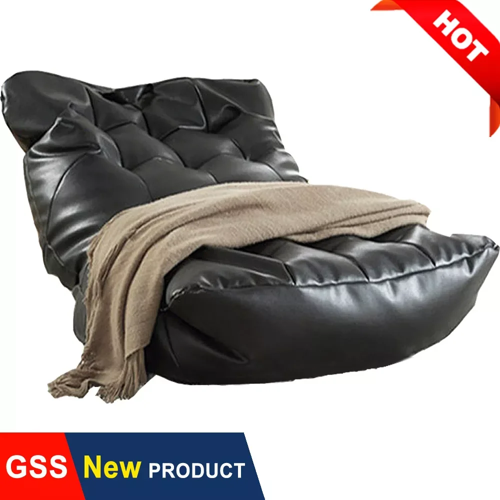 

Leather Bean Bag Sofa Lounge Chair Cover No Filler Folding Lazy Sofa Bed Office Recliner Couch Floor Seat Tatami Pouf Ottoman