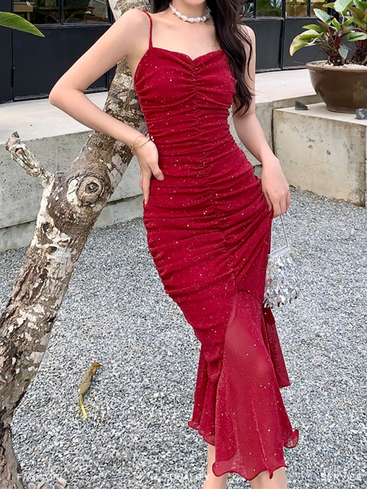 Women Sexy Spaghetti Strap Sleeveless Red Dress Female Backless Mermaid Midi Dresses Vestidos
Women Sexy Spaghetti Strap Sleeveless Red Dress Female Backless Mermaid Midi Dresses Vestidos