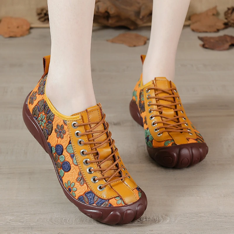Women Casual Ethinc Floral Print Loafers Lace Up Genuine Leather Stitching Comfy Soft Flats Round Toe Female Mother Boat Shoes
Women Casual Ethinc Floral Print Loafers Lace Up Genuine Leather Stitching Comfy Soft Flats Round Toe Female Mother Boat Shoes