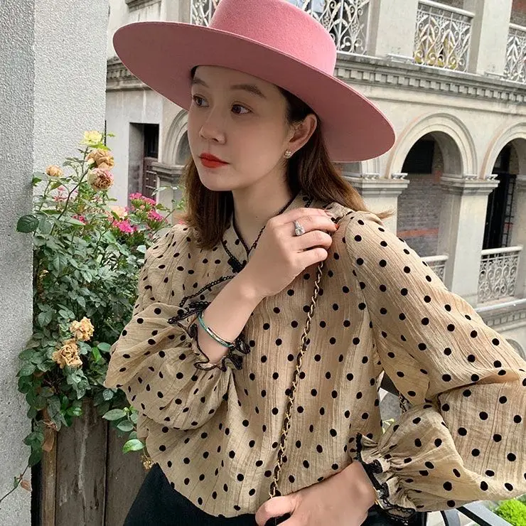 High Quality Pan-button Polka Dot Shirt Top New Fashion 2023 Spring Summer Blouses Shirts
High Quality Pan-button Polka Dot Shirt Top New Fashion 2023 Spring Summer Blouses Shirts