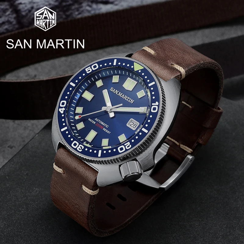 San Martin New turtles Diver Watch 20Bar Stainless Steel Case Men Automatic Mechanical Sapphire Holvin Leather Strap C3 Luminous
San Martin New turtles Diver Watch 20Bar Stainless Steel Case Men Automatic Mechanical Sapphire Holvin Leather Strap C3 Luminous