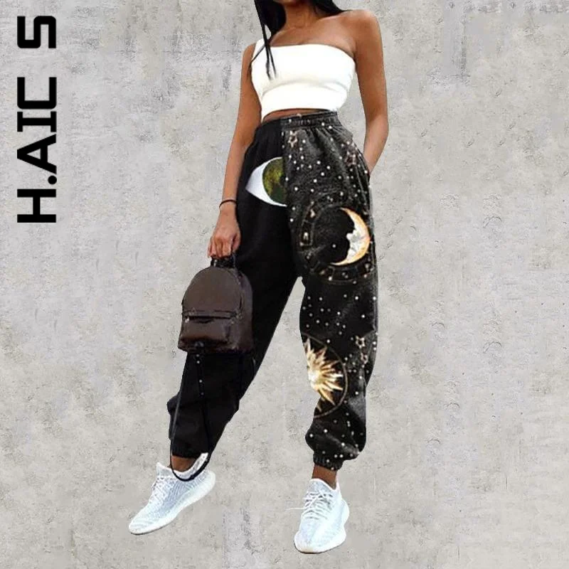 Брюки-карго H. АИК S женские, штаны с принтом Солнца и Луны, облегающие длинные мешковатые брюки, для женщин 
Брюки-карго H. АИК S женские, штаны с принтом Солнца и Луны, облегающие длинные мешковатые брюки, для женщин