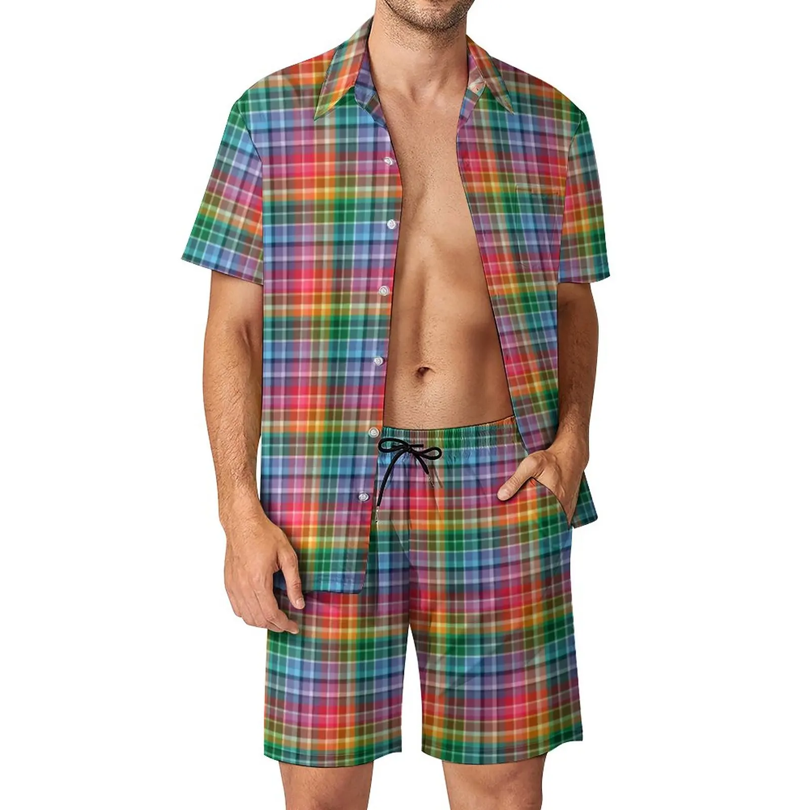 Rainbow Plaid Men Sets Colorful Print Casual Shorts Vacation Shirt Set Summer Cool Suit Short-Sleeved Oversized
Rainbow Plaid Men Sets Colorful Print Casual Shorts Vacation Shirt Set Summer Cool Suit Short-Sleeved Oversized